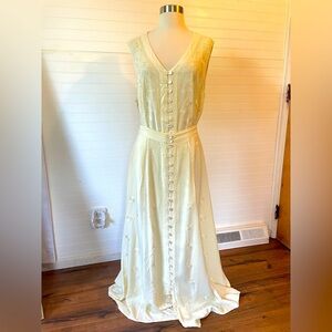 Vintage Embroidered Yellow Maxi Skirt Vest Set Size Medium